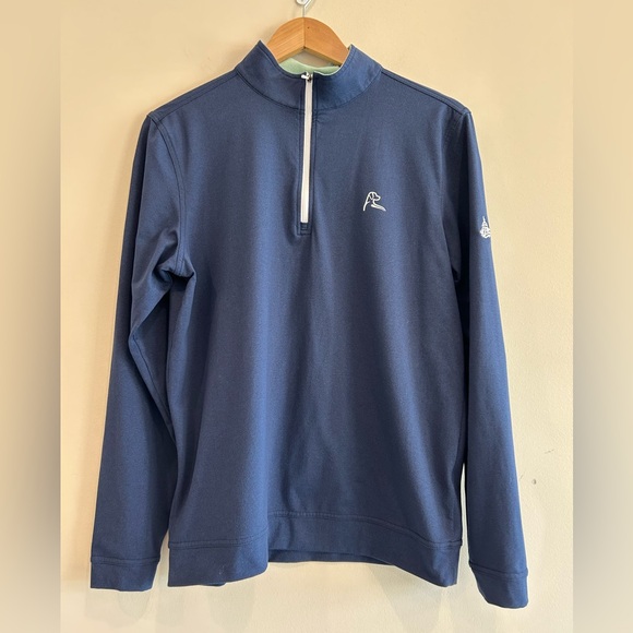 New Condition RHOBACK Quarter Zip in Navy with light green collar.Size SMALL. - Picture 2 of 8